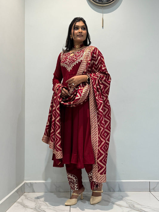 Regal Maroon Embroidered Festive Suit Set