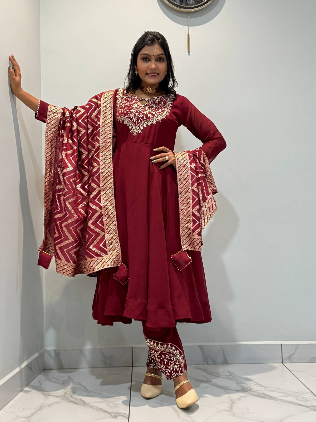 Regal Maroon Embroidered Festive Suit Set