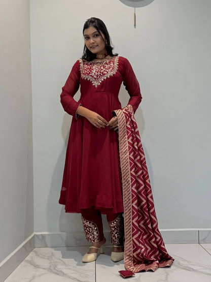 Regal Maroon Embroidered Festive Suit Set