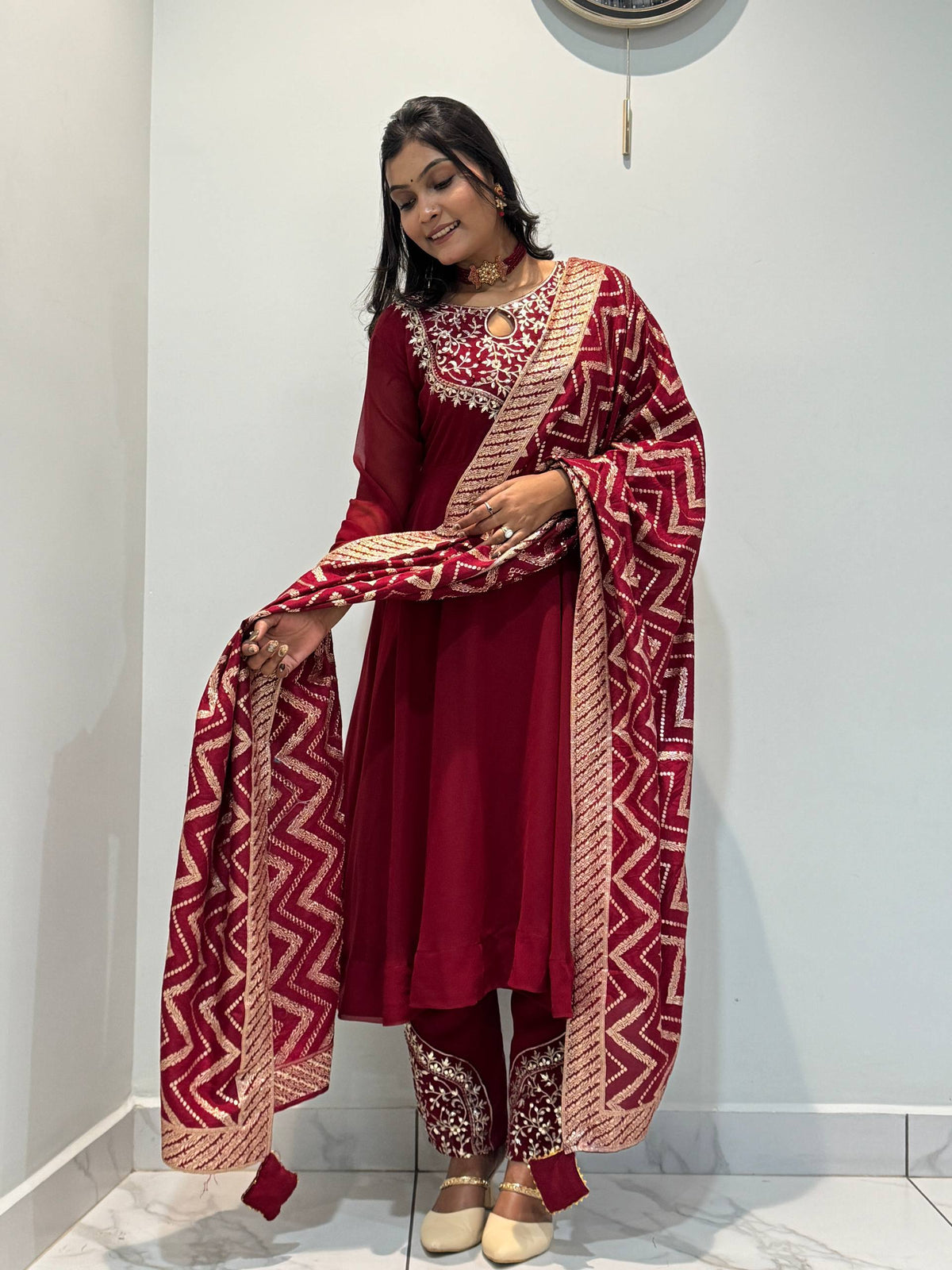 Regal Maroon Embroidered Festive Suit Set