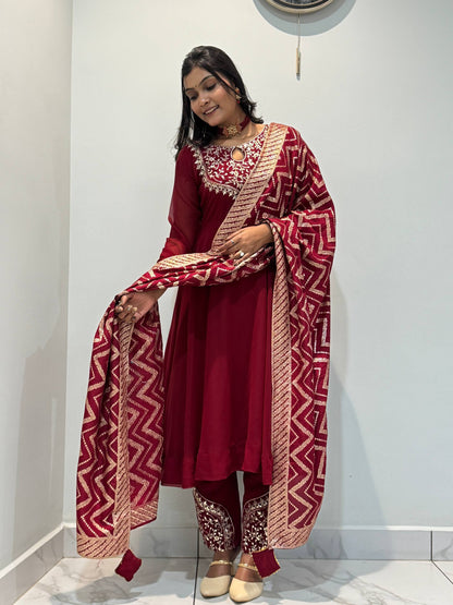 Regal Maroon Embroidered Festive Suit Set