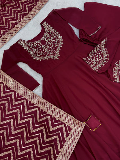 Regal Maroon Embroidered Festive Suit Set