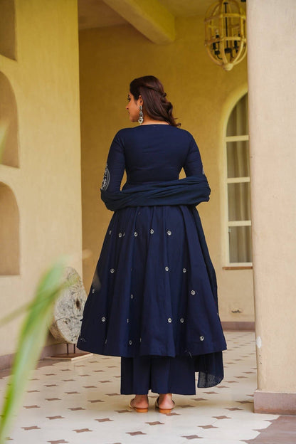 Graceful Navy Blue Anarkali Kurta with Palazzo and Dupatta Set