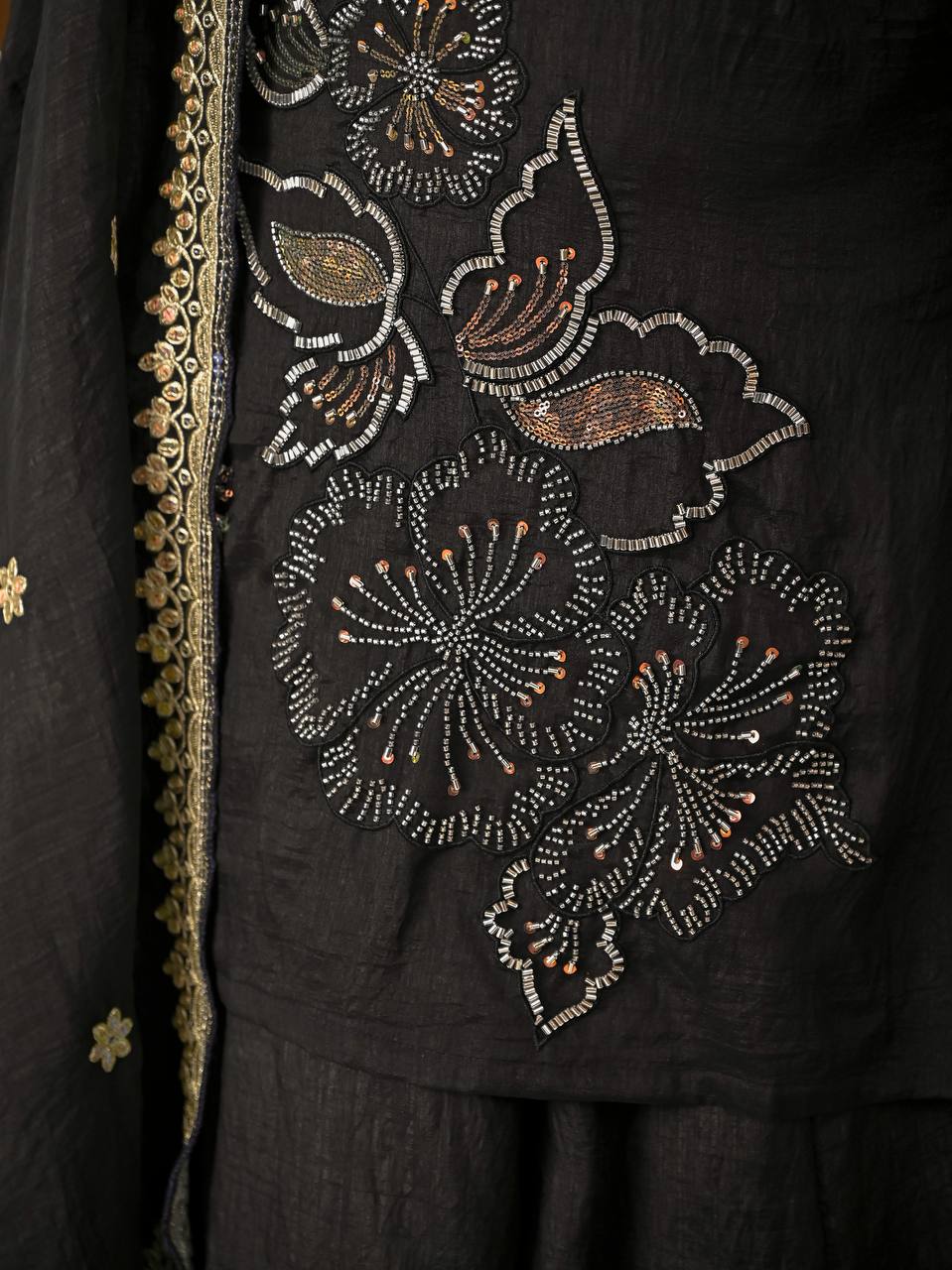 Royal Black Heavy Vichitra Silk Embroidered Kurta Palazzo Set with Designer Dupatta
