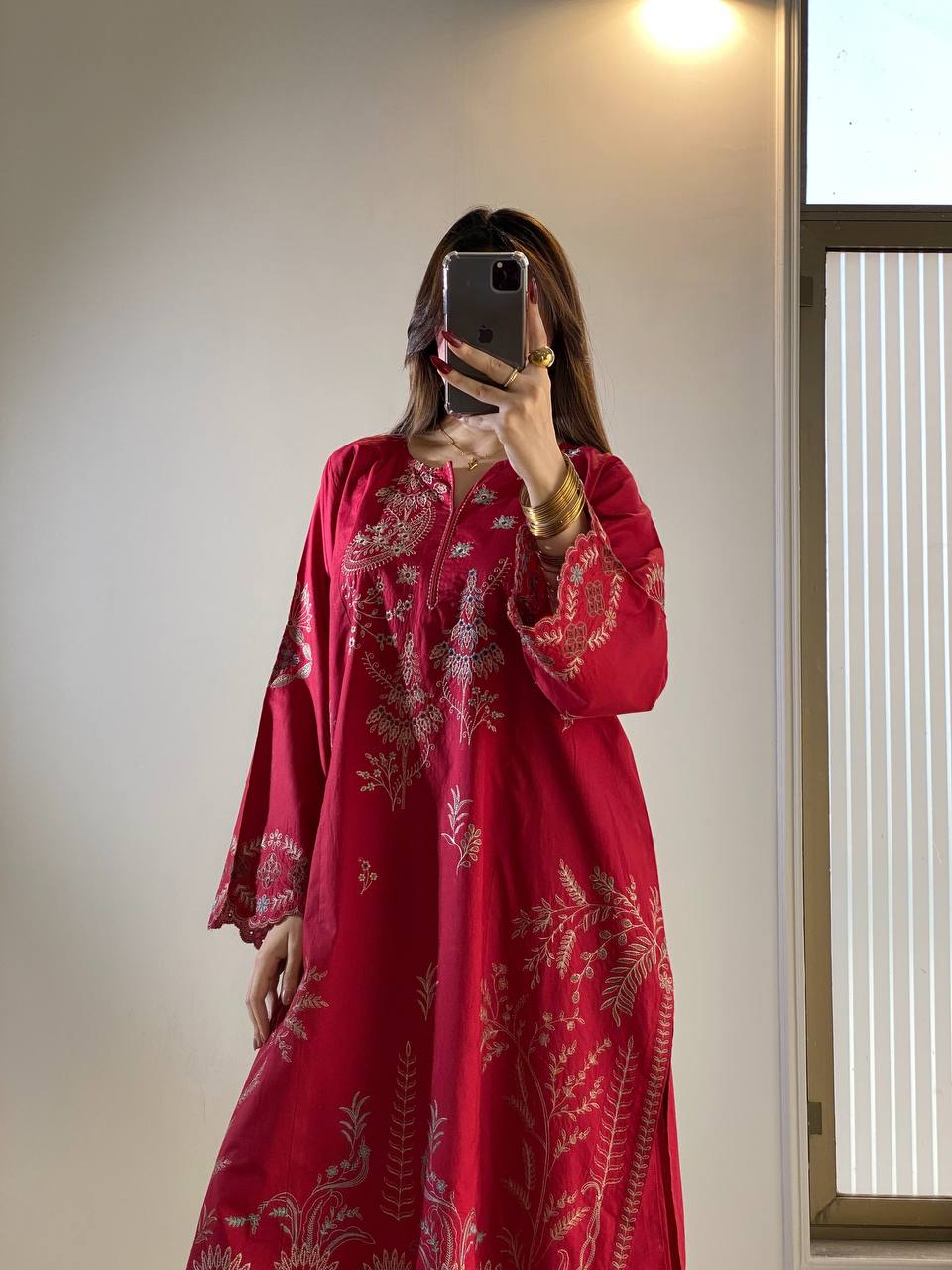 Delightful Maroon Embroidered 3-Piece Suit Set