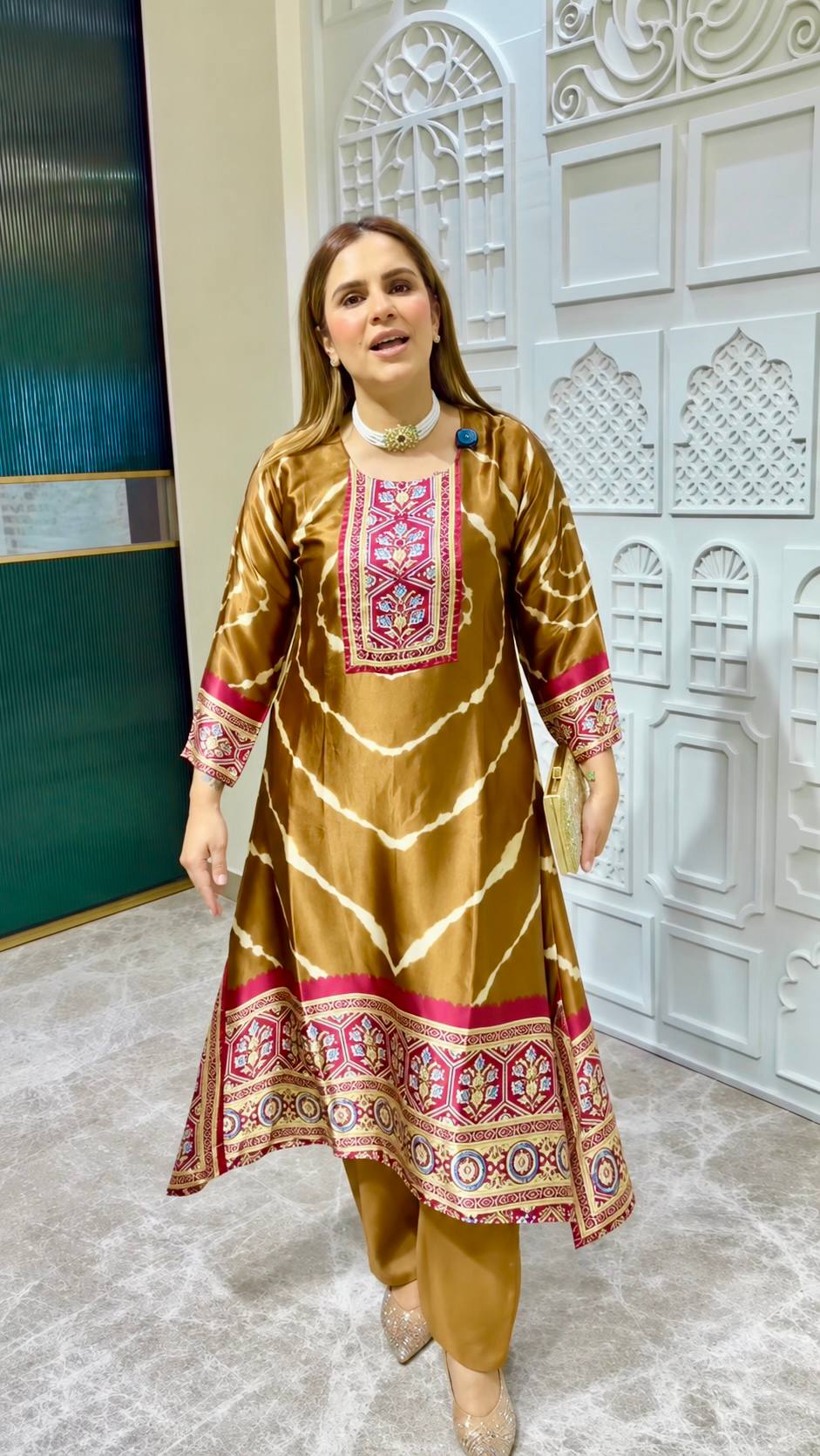Beautiful Mustard Gold Printed Kurta Pant Set
