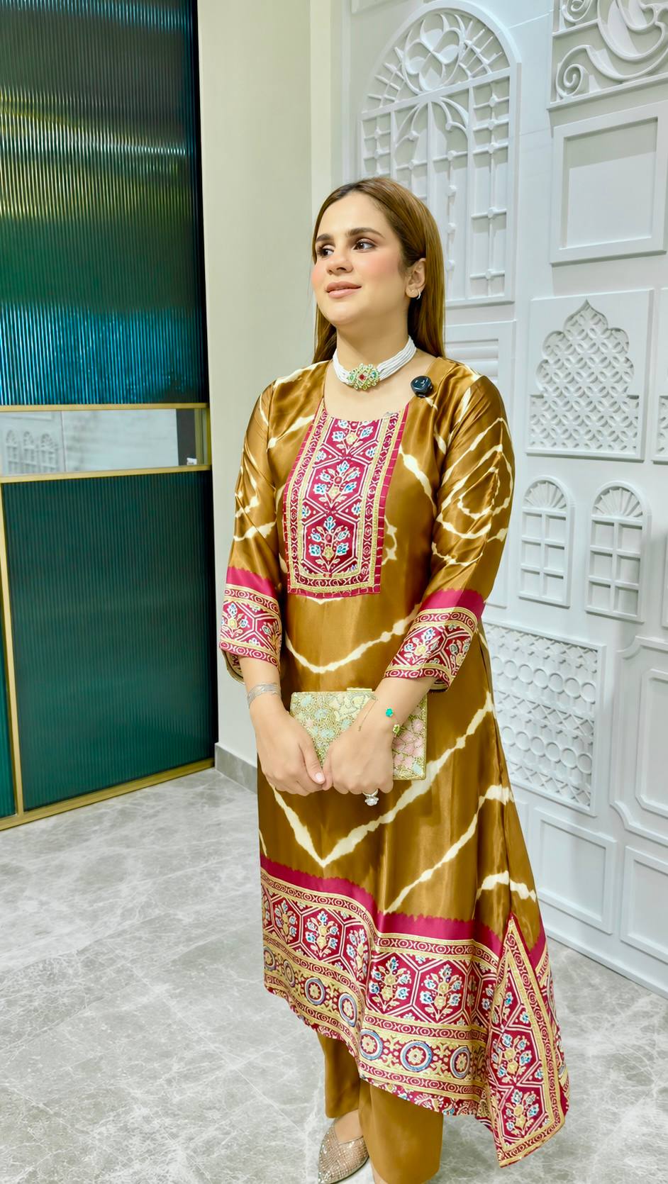 Beautiful Mustard Gold Printed Kurta Pant Set