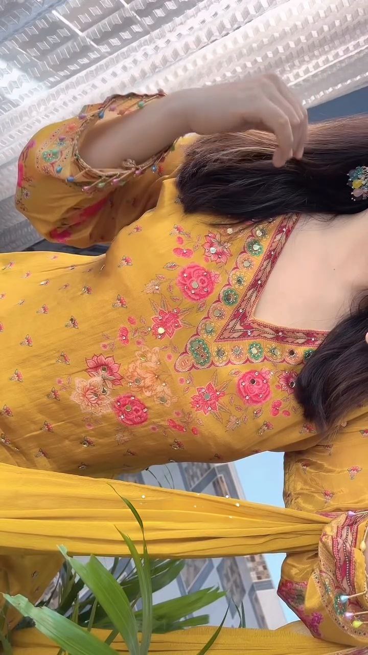 Stylish Mustard Yellow Floral Printed Unstitched Salwar Suit with Matching Dupatta