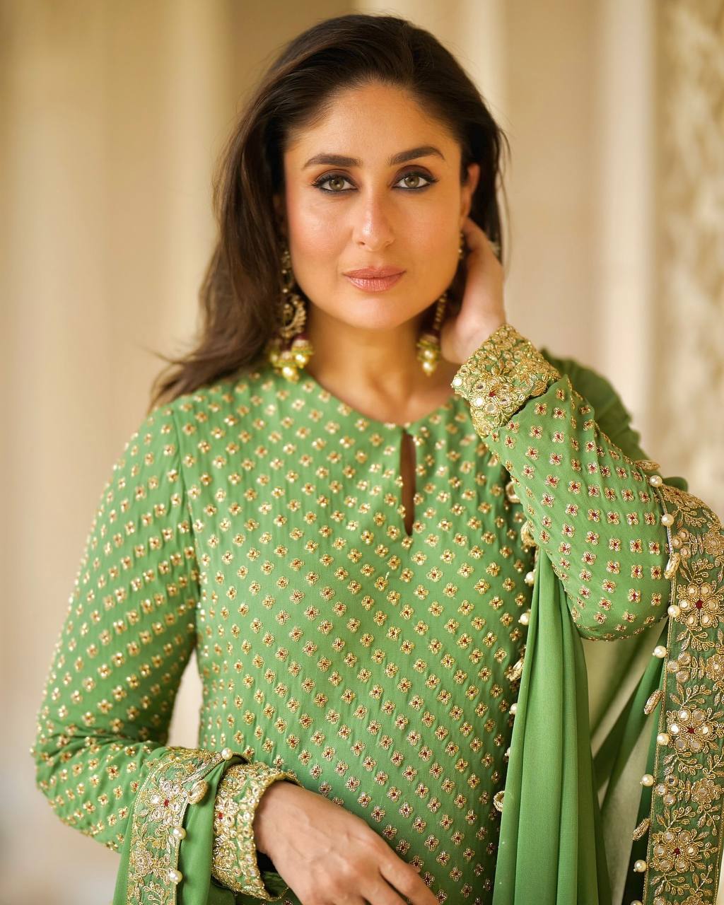 Elegant Green Embroidered Straight Suit Set