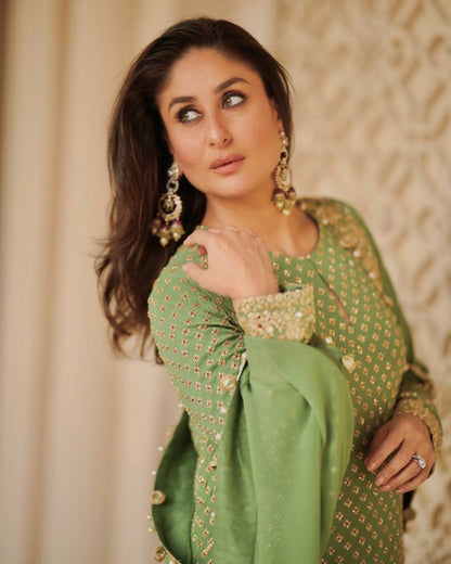 Elegant Green Embroidered Straight Suit Set