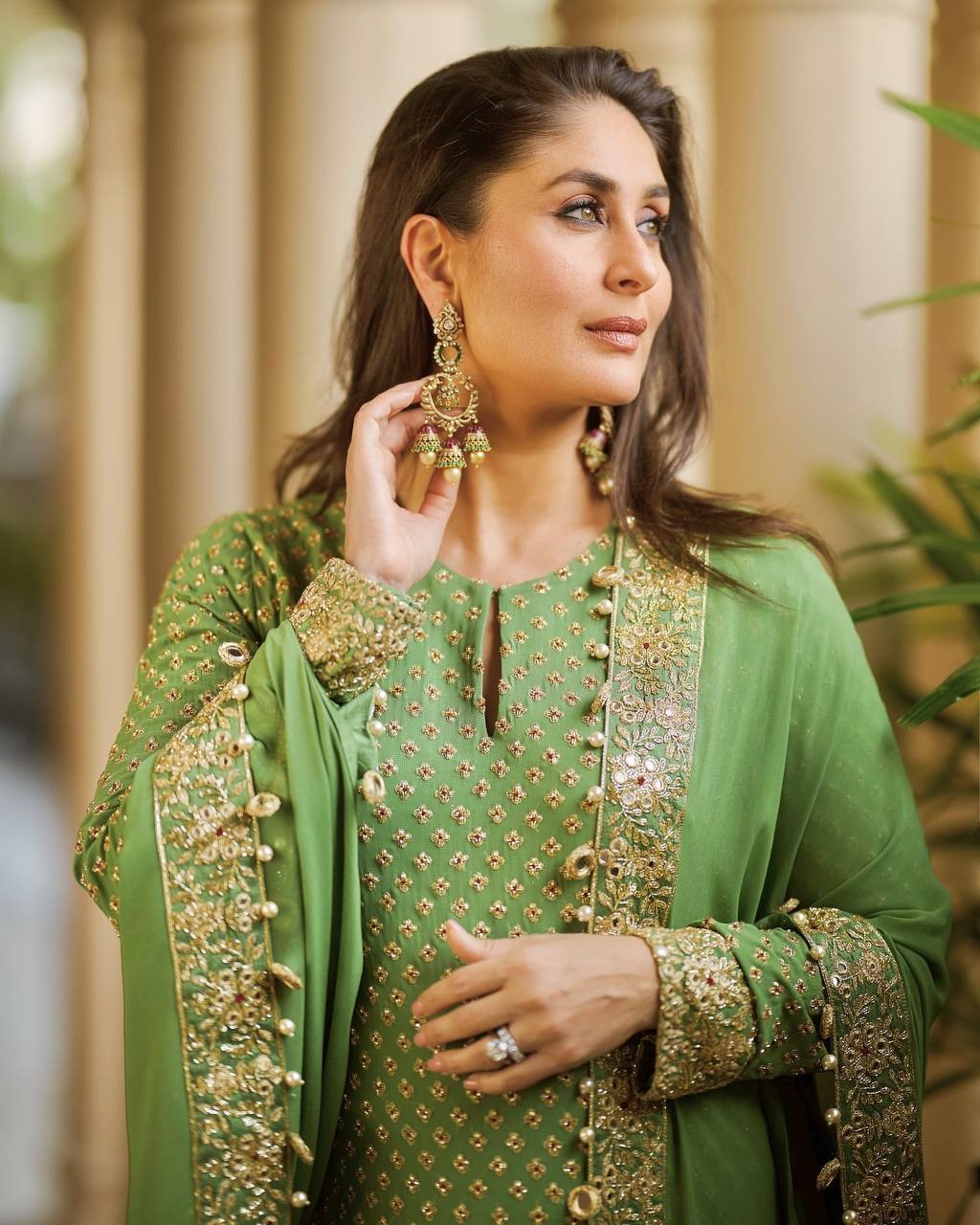 Elegant Green Embroidered Straight Suit Set