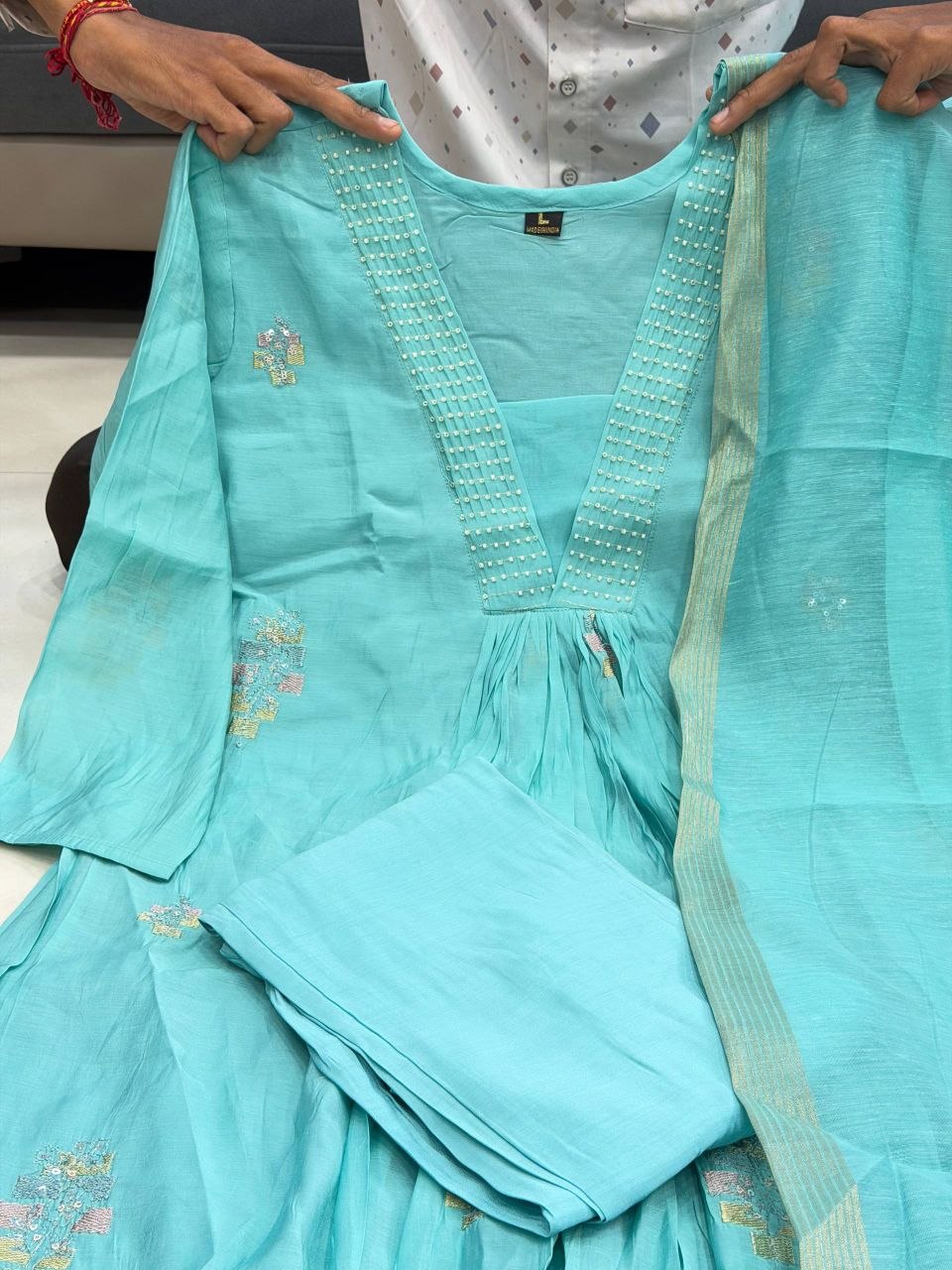 Charming Aqua Blue Embroidered Anarkali Suit Set