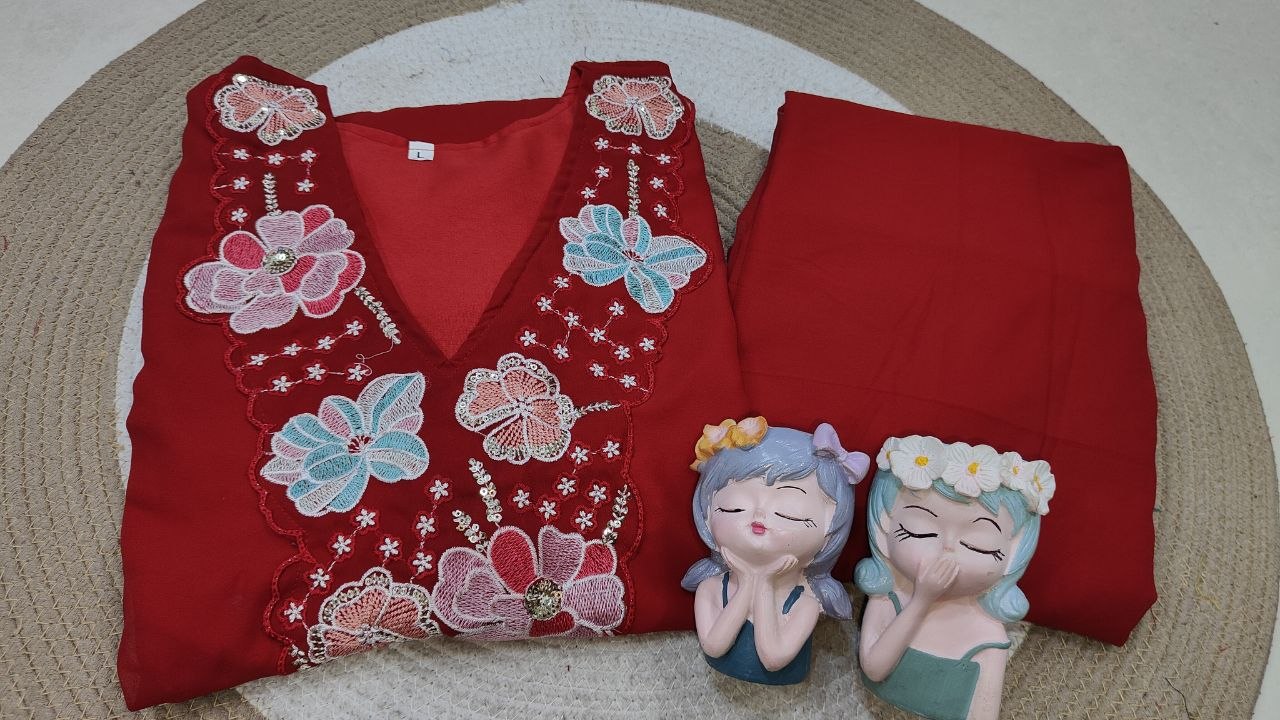 Premium Wine Red Embroidered Co-Ord Set for Women