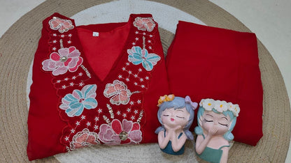 Premium Wine Red Embroidered Co-Ord Set for Women