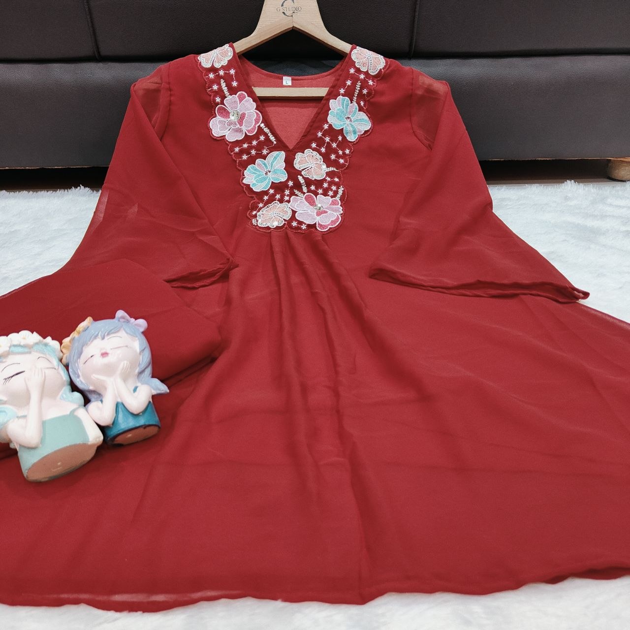 Premium Wine Red Embroidered Co-Ord Set for Women