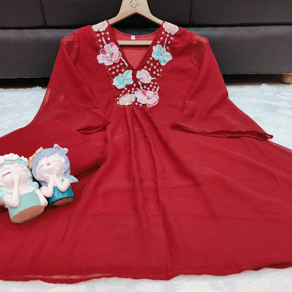 Premium Wine Red Embroidered Co-Ord Set for Women
