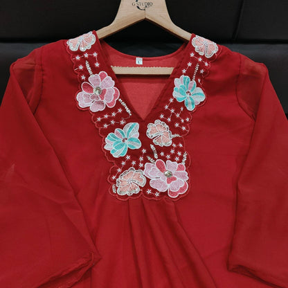 Premium Wine Red Embroidered Co-Ord Set for Women