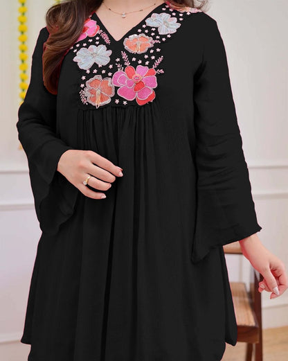 Graceful Black Floral Embroidered Co-Ord Set for Women