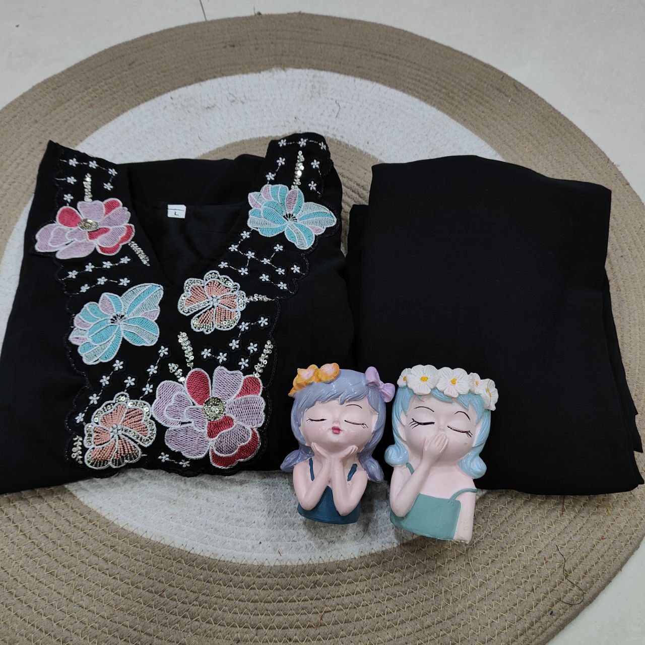 Graceful Black Floral Embroidered Co-Ord Set for Women