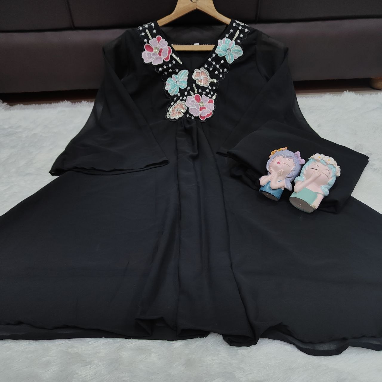 Graceful Black Floral Embroidered Co-Ord Set for Women