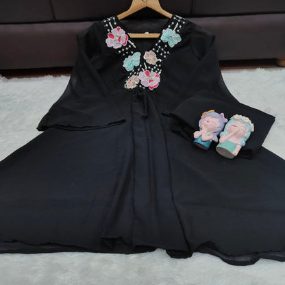 Graceful Black Floral Embroidered Co-Ord Set for Women