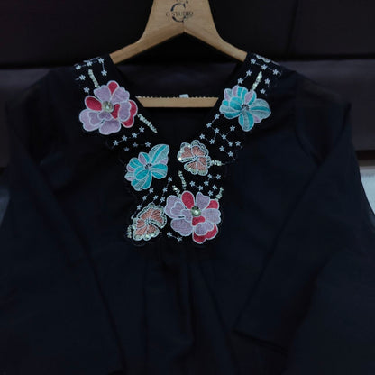 Graceful Black Floral Embroidered Co-Ord Set for Women