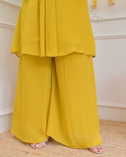 Magic Mustard Yellow Floral Embroidered Co-Ord Set for Women