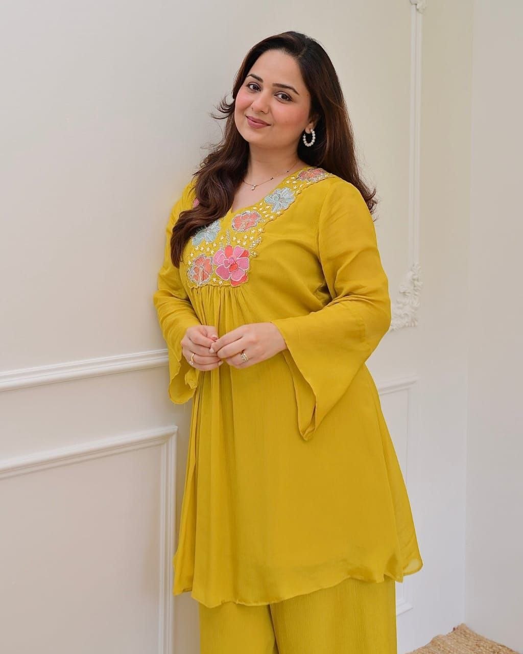 Magic Mustard Yellow Floral Embroidered Co-Ord Set for Women