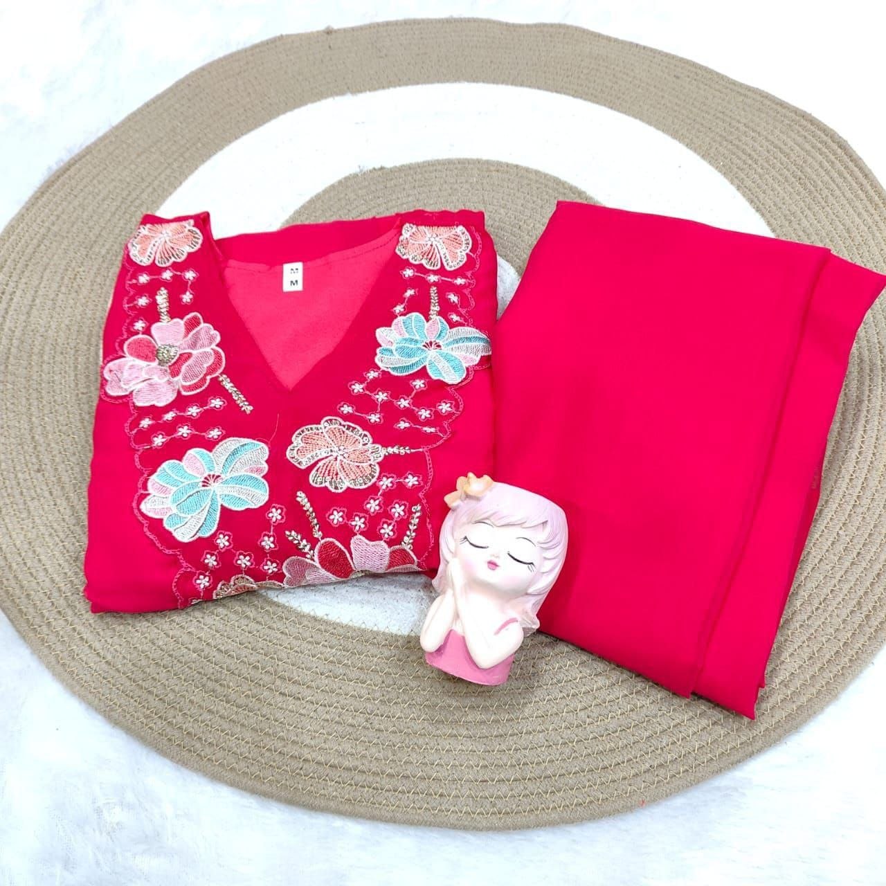 Beautiful Hot Pink Floral Embroidered Co-Ord Set for Women