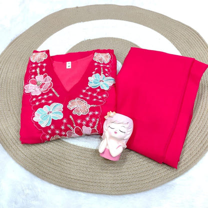 Beautiful Hot Pink Floral Embroidered Co-Ord Set for Women