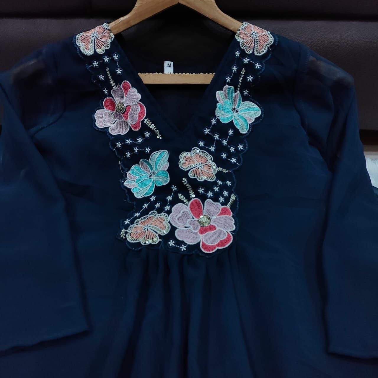Trendy Navy Blue Floral Embroidered Co-Ord Set for Women