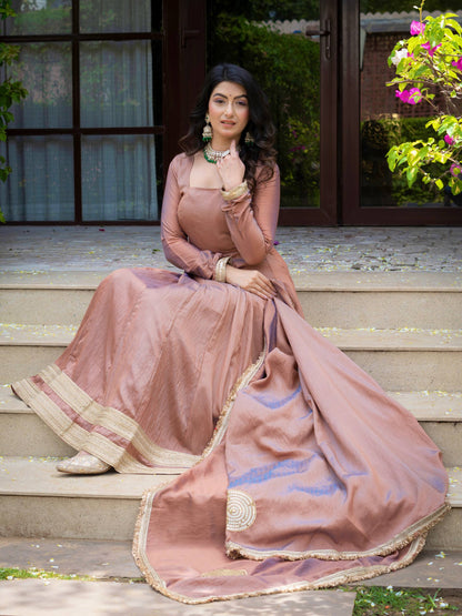 Beautiful Dusty Rose Gold Anarkali Suit Set with Matching Dupatta