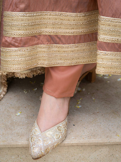 Beautiful Dusty Rose Gold Anarkali Suit Set with Matching Dupatta
