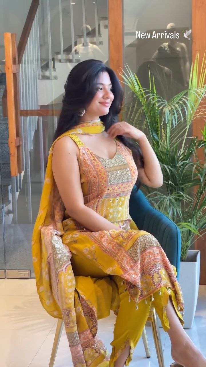 Premium Mustard Yellow Printed Unstitched Salwar Suit with Elegant Dupatta