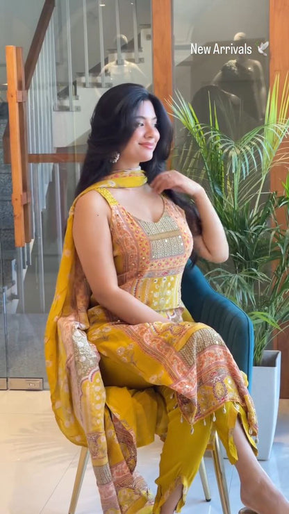 Premium Mustard Yellow Printed Unstitched Salwar Suit with Elegant Dupatta