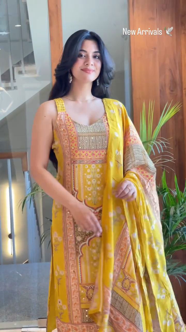 Premium Mustard Yellow Printed Unstitched Salwar Suit with Elegant Dupatta