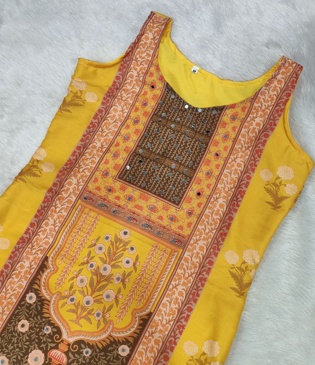 Premium Mustard Yellow Printed Unstitched Salwar Suit with Elegant Dupatta