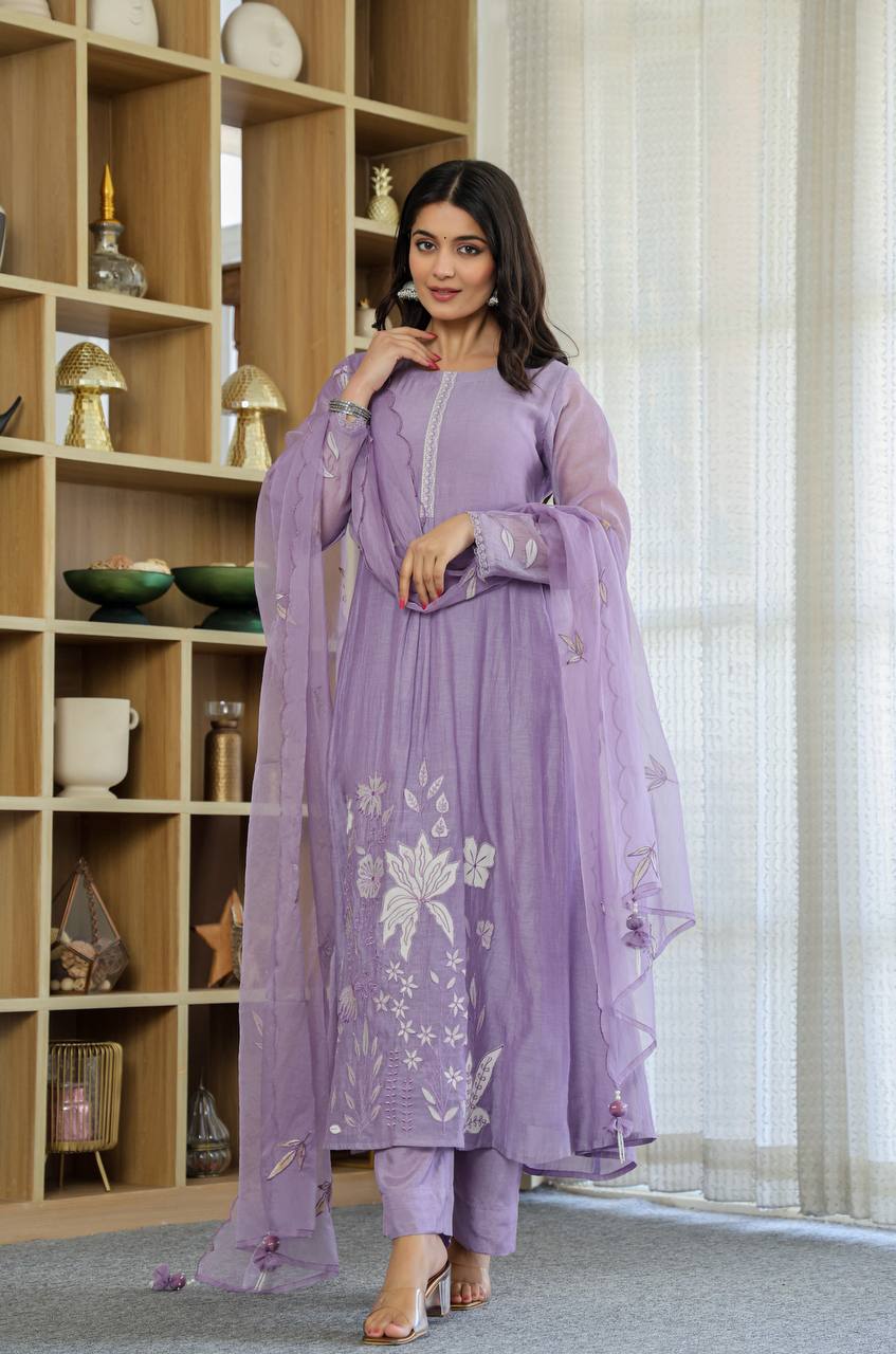 Lavender Grace Floral Embroidered Suit Set
