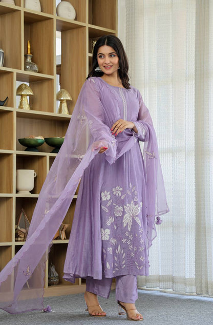 Lavender Grace Floral Embroidered Suit Set