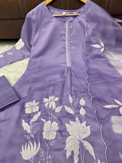 Lavender Grace Floral Embroidered Suit Set
