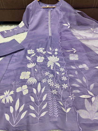 Lavender Grace Floral Embroidered Suit Set