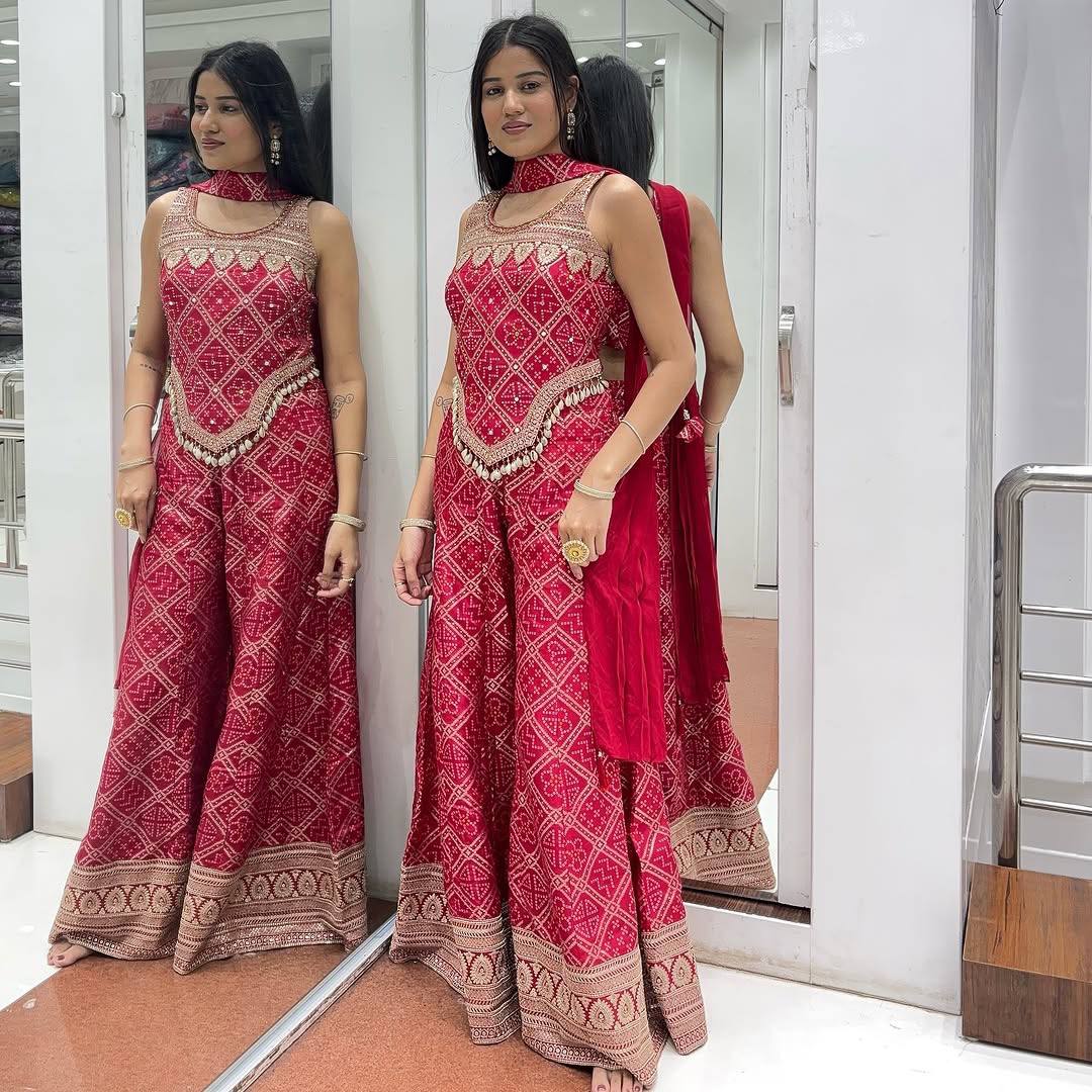 Beautiful Red Printed Western Suit Set