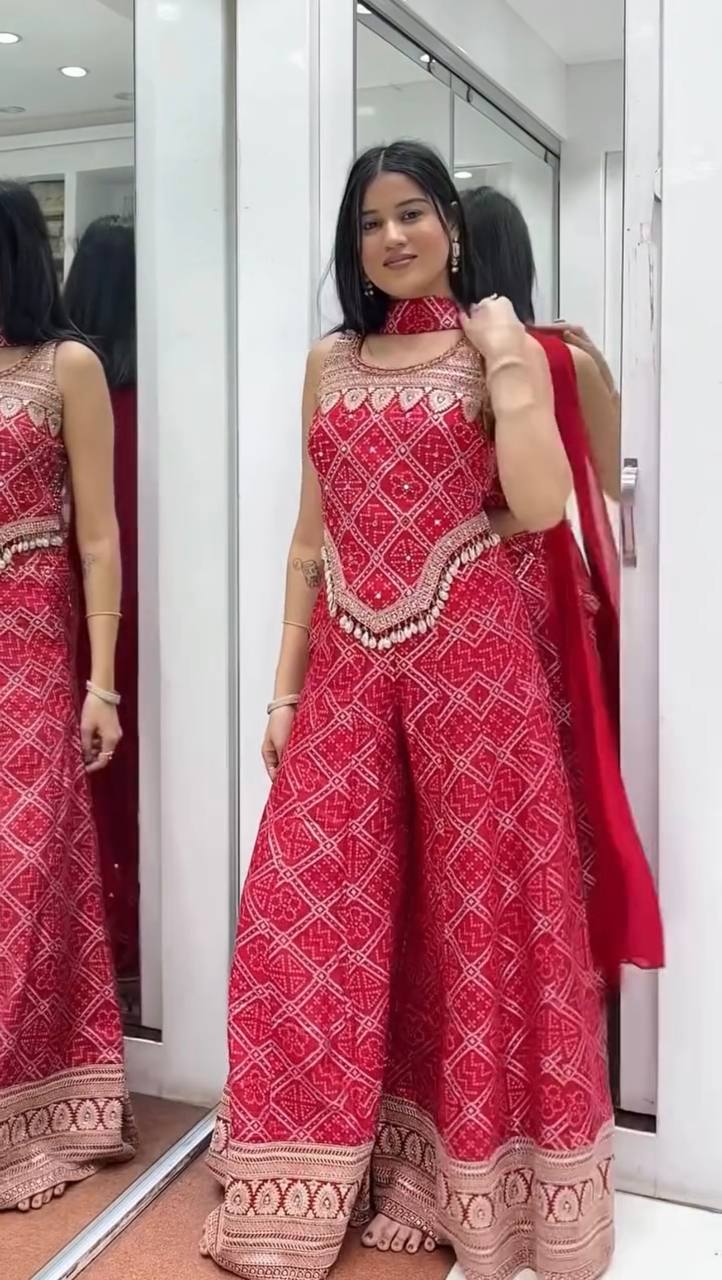 Beautiful Red Printed Western Suit Set