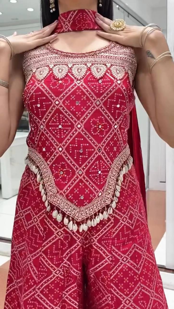 Beautiful Red Printed Western Suit Set