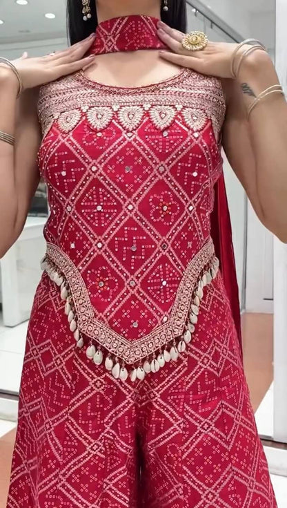 Beautiful Red Printed Western Suit Set