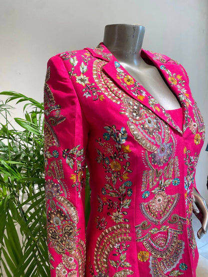 Beautiful Rani Pink Embroidered Palazzo Jacket Set