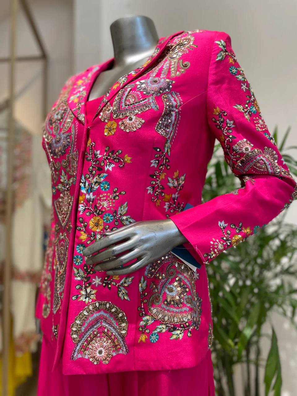 Beautiful Rani Pink Embroidered Palazzo Jacket Set