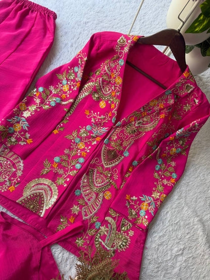 Beautiful Rani Pink Embroidered Palazzo Jacket Set