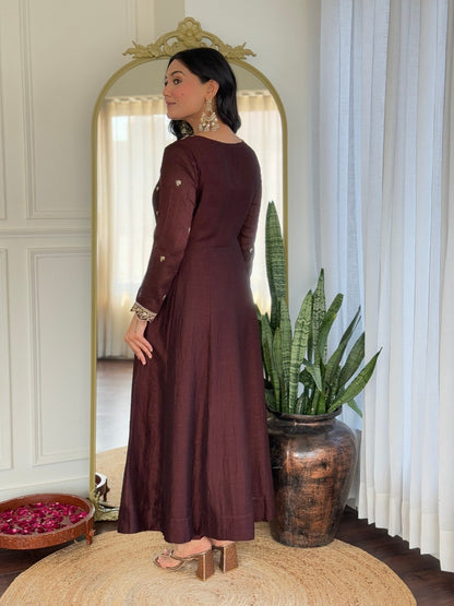 Maroon Embroidered Flared Anarkali Suit Set