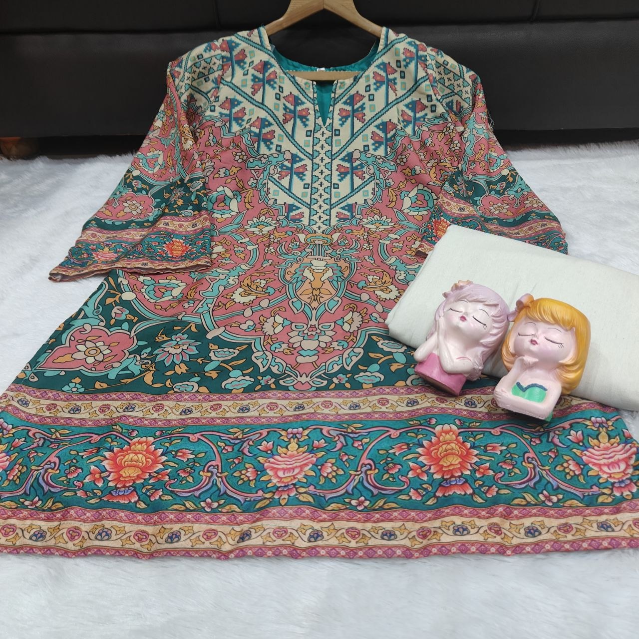Magic Multicolor Printed Kurta with Off-White Palazzo Set for Women